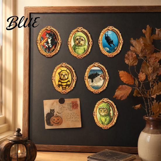 Refrigerator Magnets Ornament 1/6Pcs Halloween Retro Frame Magnet Wood Carved Fridge Metal Surface Decorations Cabinet Whiteboard Magnet for