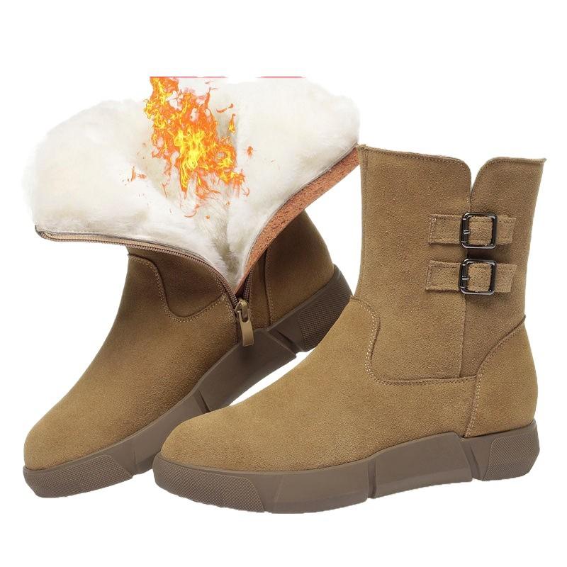 Snow boots 2025 winter new non-slip women's suede fur integrated short boots fleece warm thickened flat cotton shoes