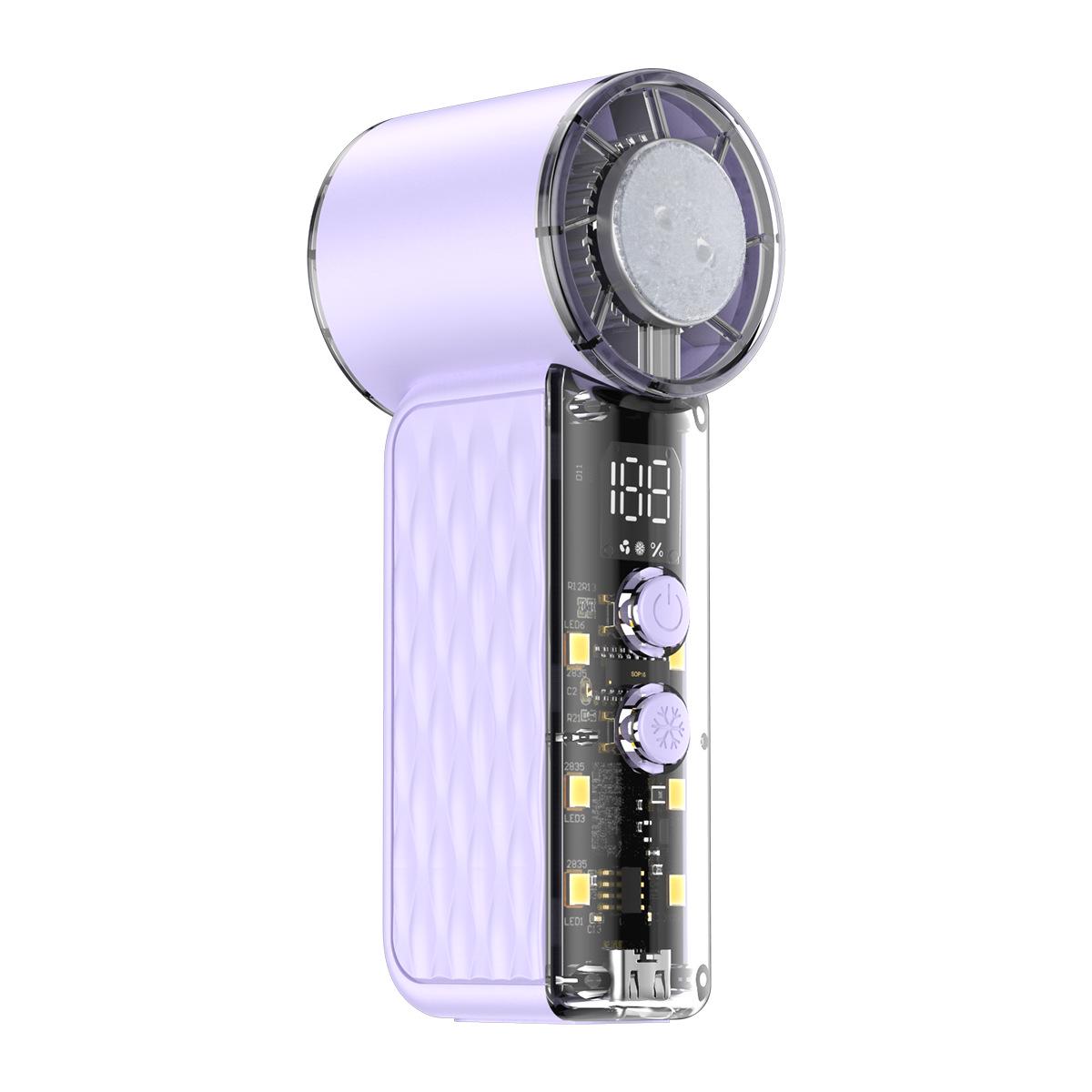 

199-Speed Mecha Style Handheld Mini Fan: Portable LED-Display Cooler with Ice Pack 106*24*46 фиолетовый