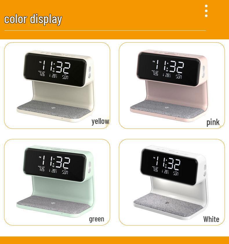 10W Wireless Charging Bedside Lamp with Alarm Clock & Three-Level Dimming Night Light