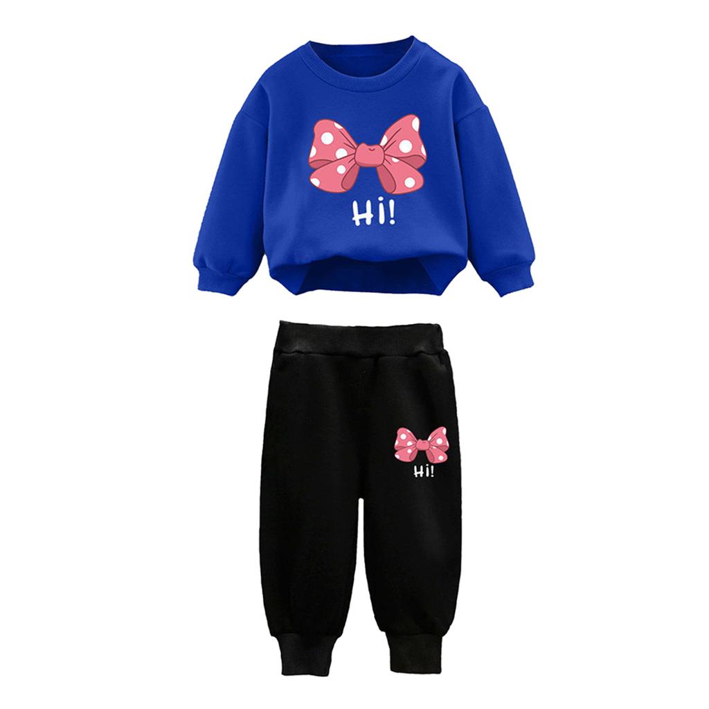 Kids Girls 2Pcs Sweatshirt Outfit Rib Trim Sweatshirt and Jogger Pants Casual Suit