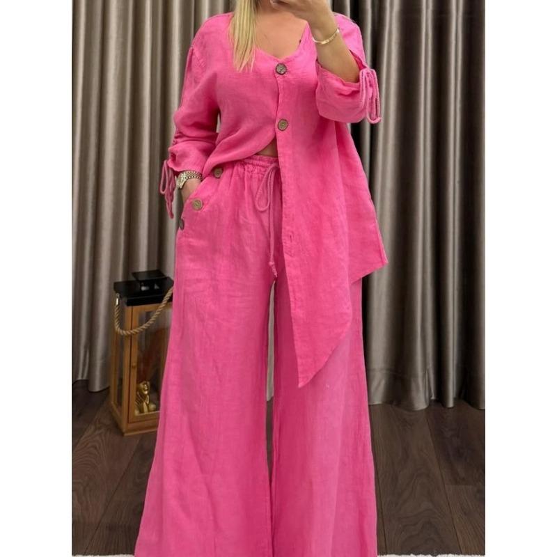 IHUASU Women's Fashion Casual Autumn Winter Long Sleeve V Neck Pants Suits