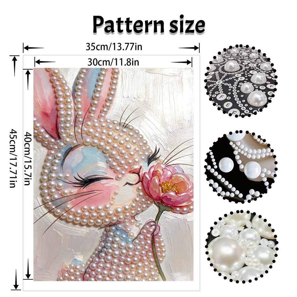 DIY Pearl Painting Canvas Bunny With Flower Design Shiny 3D Bead Art Kit Creative Leisure Craft for Living Room Wall Decor