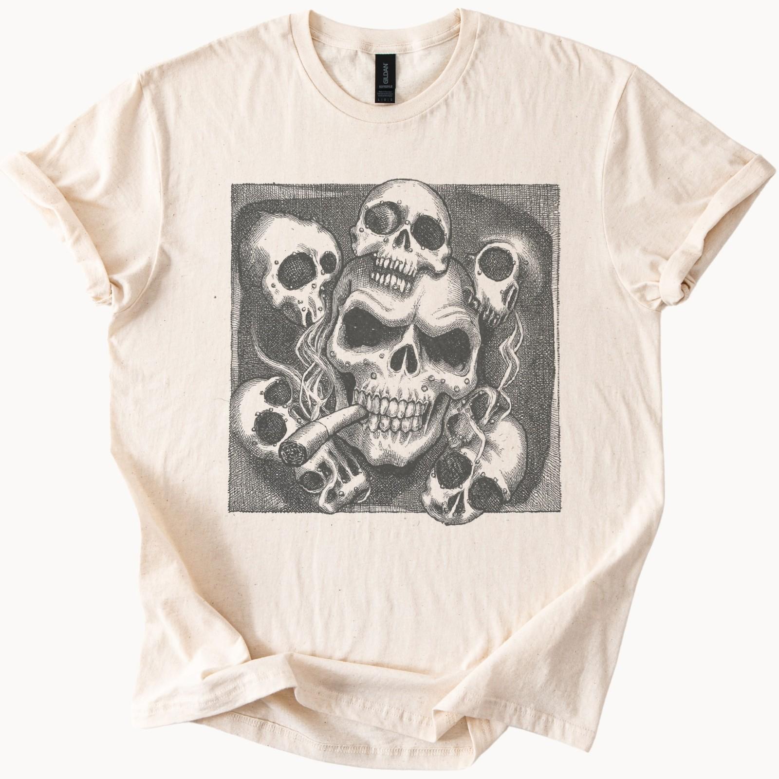 Skull Stack Graphic Tee Dark Gothic Occult Design S разноцветный