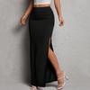 Women‘s Office Package Hip Skirt - Solid Color High Waist Side Slit Midi Skirt for Work