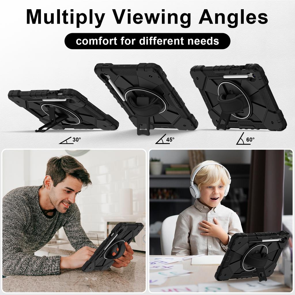 For Samsung Galaxy Tab S10 FE/S9 FE/S9 Case Silicone+PC Kickstand Tablet Cover with Handy Strap