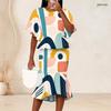 Women Plus Size Round Neck Batwing Sleeve Printed Ruffle Hem Top Fishtail Skirt Two Piece Set