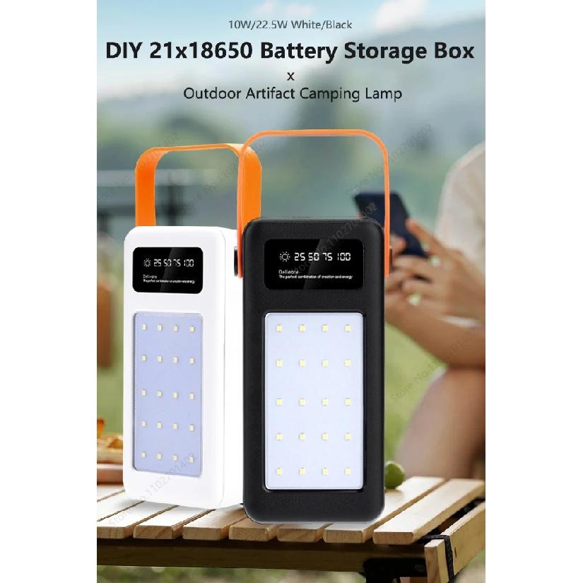 Battery Storage Box 21/28 X18650 Super Fast Charging Power Bank Case 10W 22.5W PD QC4.0 3.0 18650 Holder with Camping Light Line
