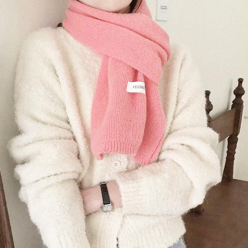Winter Knitting Scarf Women Thermal Neck Warmer Solid Fleece Keep Warm Scarf Thickening Windproof Neck Cover