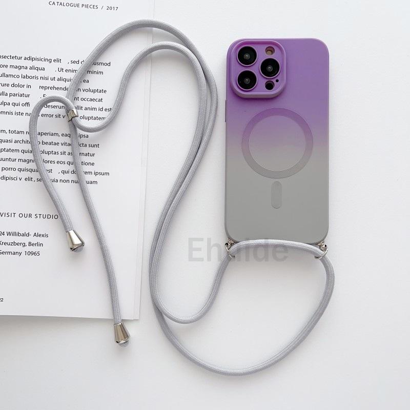 Etui z paskiem na szyję Crossbody Dla Samsung Galaxy S24 Ultra S23 FE S21 S20 S25 Plus Note 20 Magsafe Magnetyczne Pokrowiec z Paskiem na Obiektyw Gradientowy
