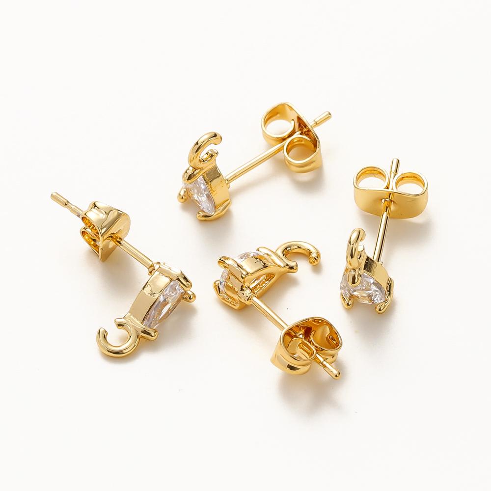 4/6PCS/lot 14K 18K Gold Color Brass with Zircon Drop Shaped Stud Earrings Fittings DIY Jewelry Making Findings