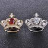 Blucome Red Crown Brooches Collar Suit Lapel Sweater Pins Full Rhinestones Zircons Wedding Corsage Pins