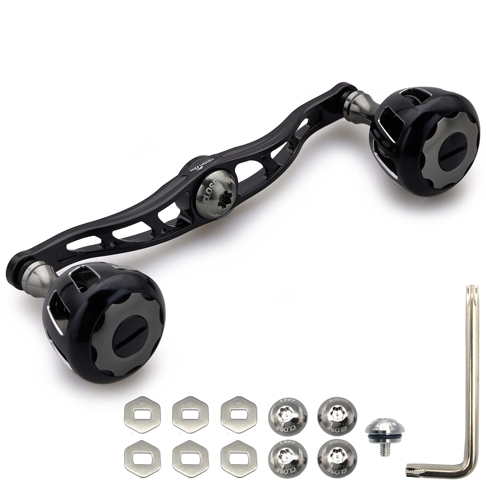 

HEIGHTEN Рукоятка катушки с 32-мм кнобом для универсальных безынерционных катушек Abu Garcia серии Wheel 130/120 мм Shimano, Daiwa, (120 мм - Черный/Пушечный металлик) (817)