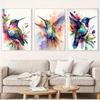 Bohemian style hummingbird canvas art prints set of 3, watercolor bird wall decor, unframed modern abstract artwork for living r