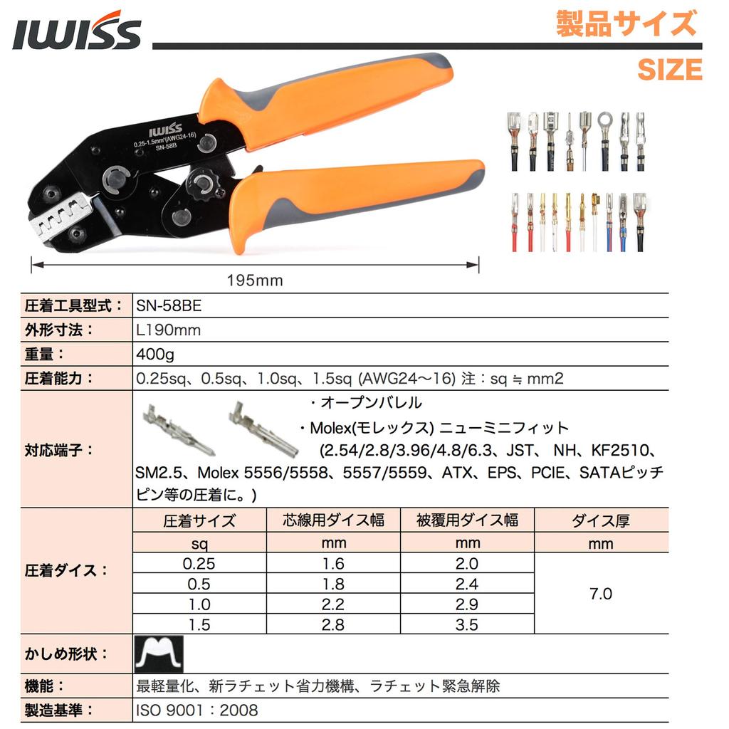 IWISS Precision Simultaneous Crimping Pliers, Ratchet Type, for Open Barrel Terminals, EDM Cut, Compatible with 0.25-1.5mm² Small and Medium Terminals
