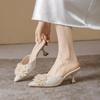 French-Style Rhinestone Lace Half-Heel Mules - Women's Summer Closed-Toe 6066-A12