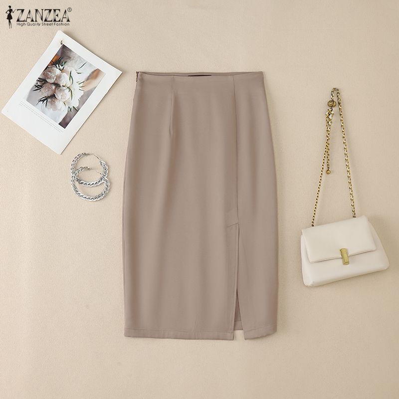 ZANZEA Women Elegant Casual Slit Hem Slim Short Skirts