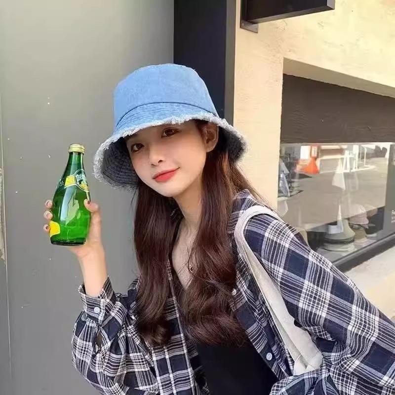 Spring and Autumn Washed Denim Old Fisherman Hat Children Retro Rough Edge Casual Plain Face Cover Basin Hat