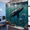 Bathroom Using Sea Bottom Big Fish 3D Shower Curtain, Luxury Bathtub Standard Shower Curtain, Waterproof and Bright Fabric Showe