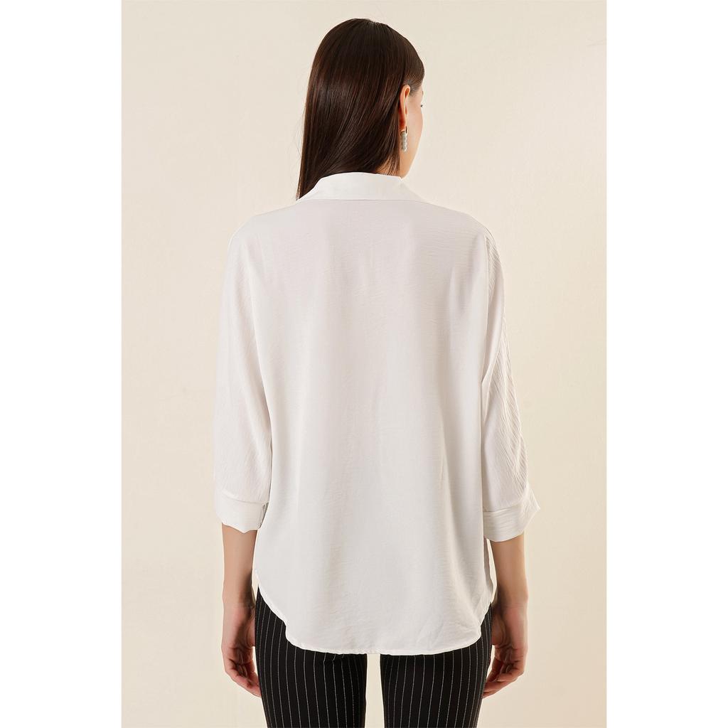 Bluzka Ayrobin z dekoltem polo i rękawami 3/4