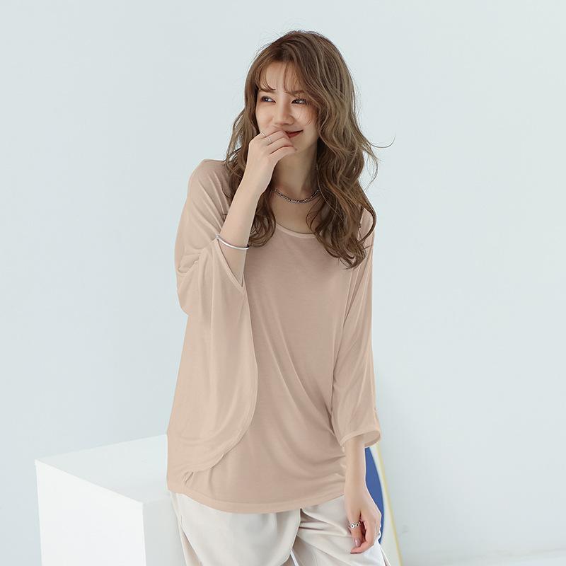 Plus Size Ladies 40-count Modal Batwing-sleeved Tshirt Short Sleeves Slimming Casual T-shirts Loose Tee Tops 13 Colors Japanese-style