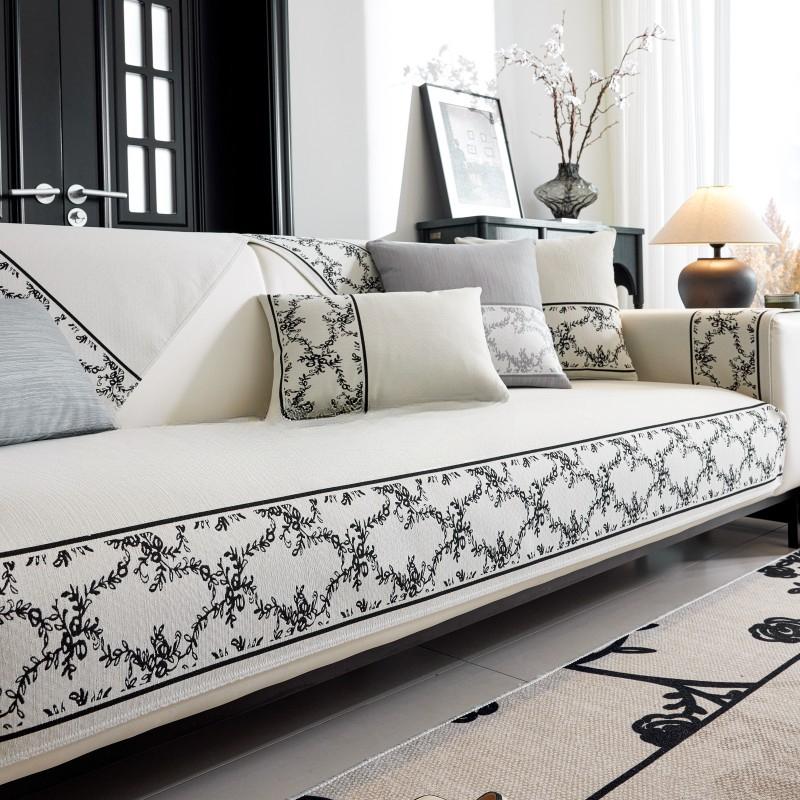French Cream Style Chenille Plant Yarn-Dyed Jacquard Sofa Cushion Four Seasons Universal Dustproof Non-Slip Sofa Cover Cloth
