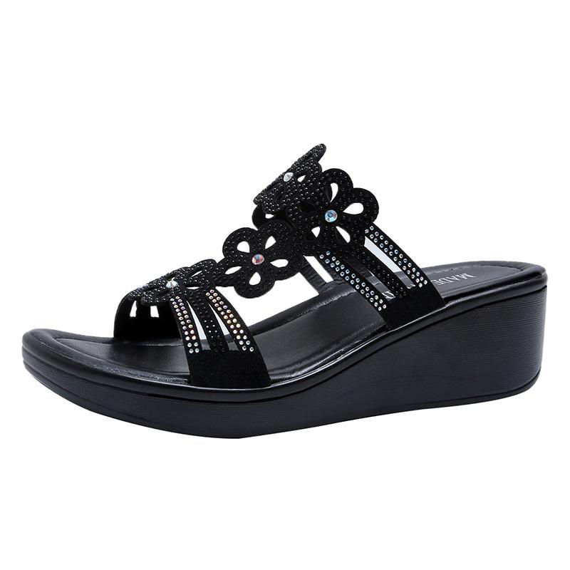 Wedge Heel Slippers Women's 20 New Casual Rhinestone Women's Shoes Trendy Women's Sandals Often