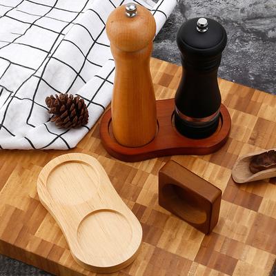 Holz-Pfeffermühlentablett, Bambus-Salz- und Pfefferstreuer-Ständertablett, Doppelloch-Basis, Teetablett, Heimdekoration, Gewürzflaschen-Aufbewahrungshalter