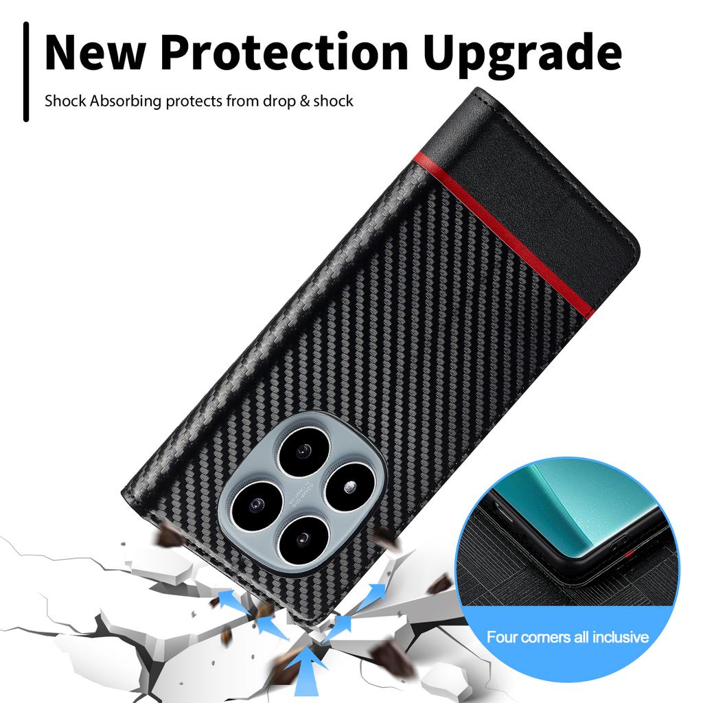 LC.IMEEKE For Xiaomi Redmi Note 15 Pro 4G (Global) Wallet Case Carbon Fiber Texture Leather Phone Cover