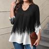 Women's Plus Size Fashion Printed Casual Pleated Round Neck Long Sleeve Top