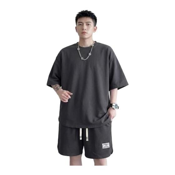 [Electric Circus] Men's top and bottom set T-shirt for everything from loungewear to going out, easy to move in, loose silhouette setup