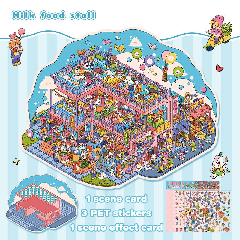 

1Set Cartoon Cute Landscape Sticker Creative Diy Pocket Cabin Scene Stacking Pasting Stickers Hand Account Stickers Gifts
