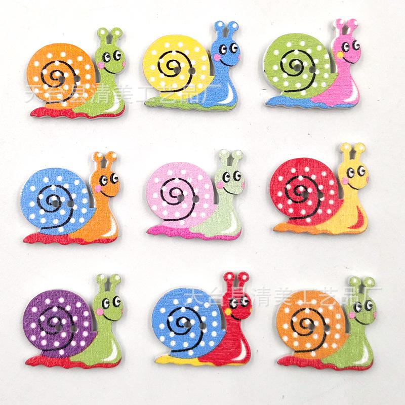 Colorful Snail Cartoon Wooden Buttons (50-Pack) - Painted Insect Design on White Background