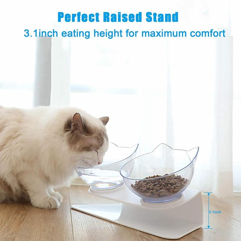 Cat Elevated Double Transparent Plastic Bowl Pet Feeding Bowl Raised The Bottom Cats and Small Dogs Cute Cat Face Bowl