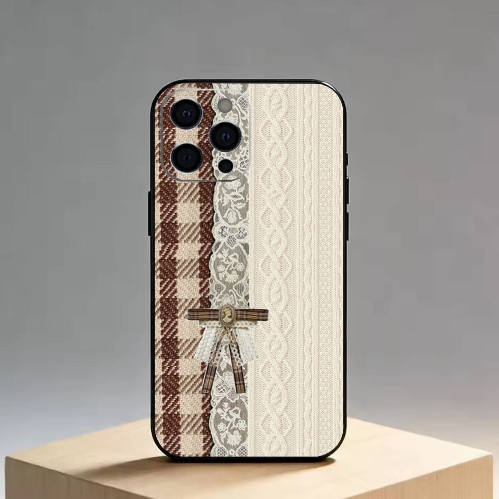Lace patchwork grid Phone Case Silicone Soft For IPhone 17 16 15 14 13 12 11 X XR Plus Pro Max Plus