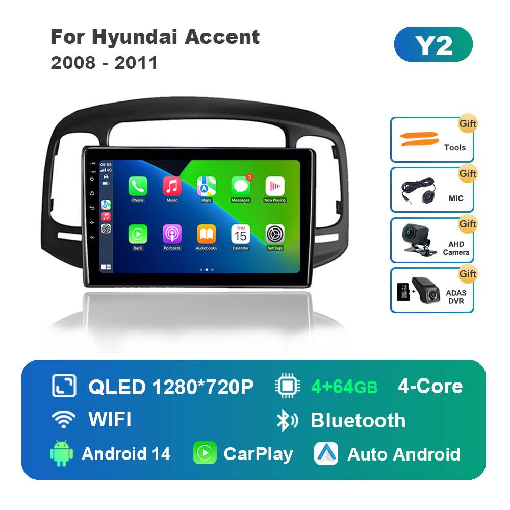 Car Radio Multimedia Player for Hyundai Accent 2008 - 2011 Android 14 System GPS Navigation HD Screen  WiFi Bluetooth Head Unit