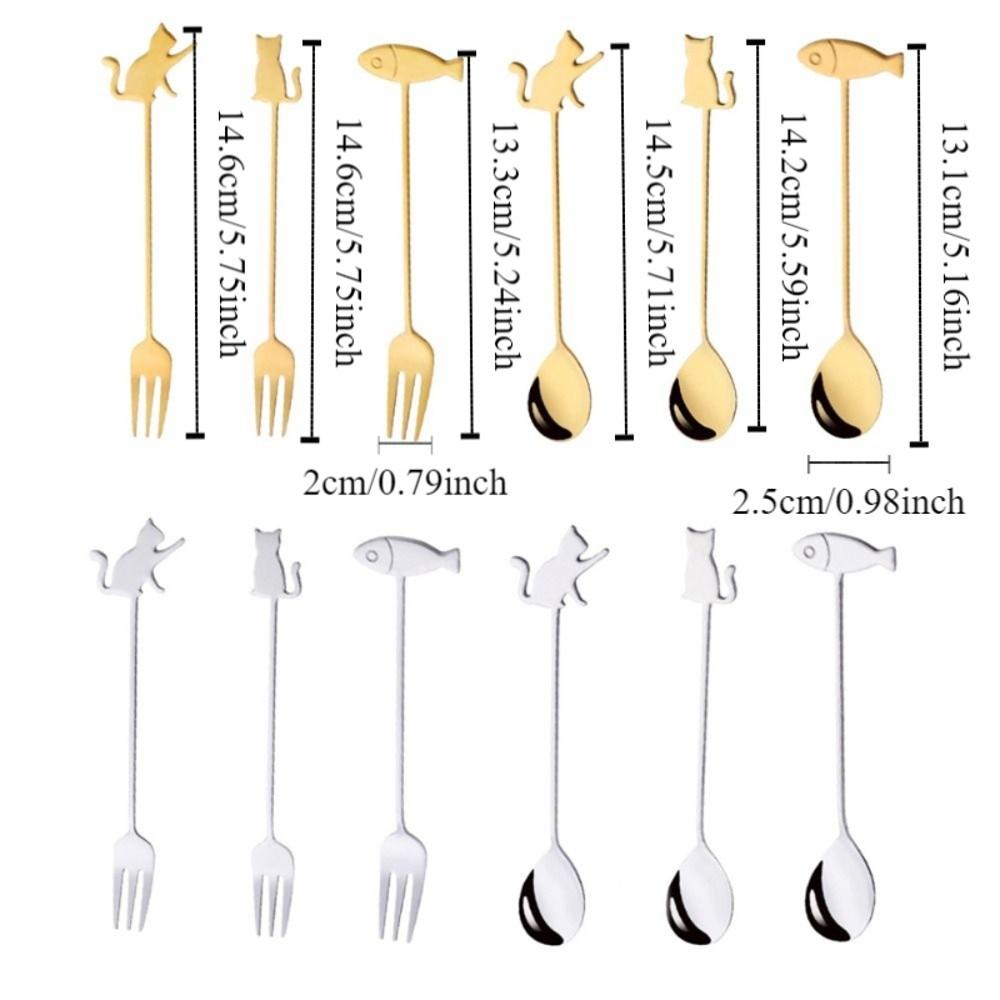 Cartoon Hanging Cup Teaspoons Stainless Steel Cake Fork INS Style Milk Spoon  Dessert Serving