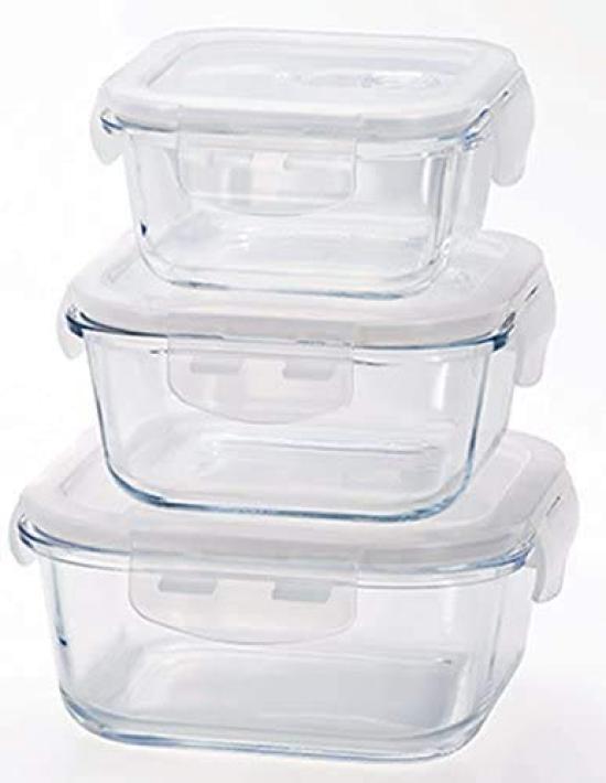 Adelia Cook Lock Square Food Storage Glass with Set of Microwave Safe Containers, Heat-Resistant 4-Sided Lock, 500ml, 2,