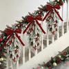 Holiday Gift for Home Flocked Christmas Teardrop Swag Front Door, Artificial Pine with Red Decorative Hanging Wreath Wall Berries Velvet Bow,