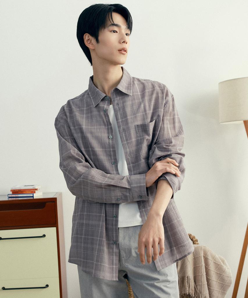MINDBRIDGE [Couture] Crease 60-Count Gray Check Oversized Shirt