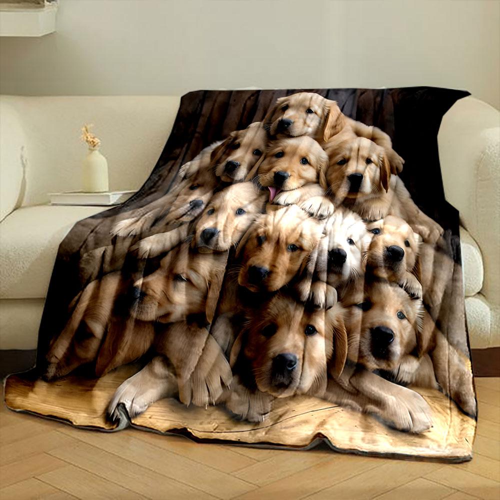 Cute Golden Retrievers Pile Blanket bedroom Blanket for Livingroom Couch lunch break Soft throw for Friend's festival Gift