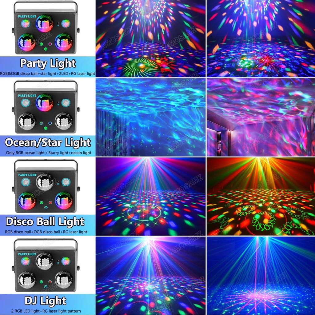 Party lights, disco DJ strobe lights, rave stage projector effects, dance club lights, with sound-enabled remote control, for parties, home shows, kar