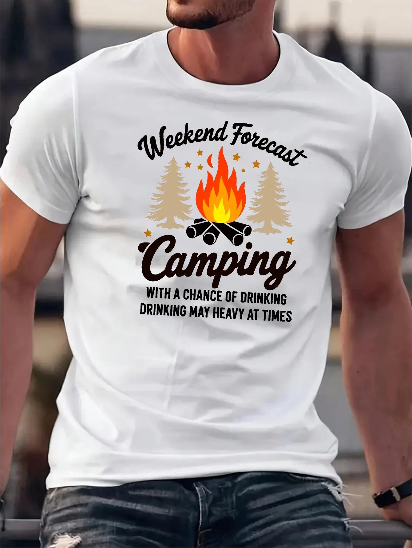 lie Camping Graphic T-shirt - Black Outdoor Tee with Weekend Forecast Design M