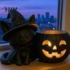 Spooky Home Decoration Halloween Black Cat Pumpkin Candlestick, 3D Printed Witch Candle Decorative Figurine for Fall Holder with Tealight Cup,