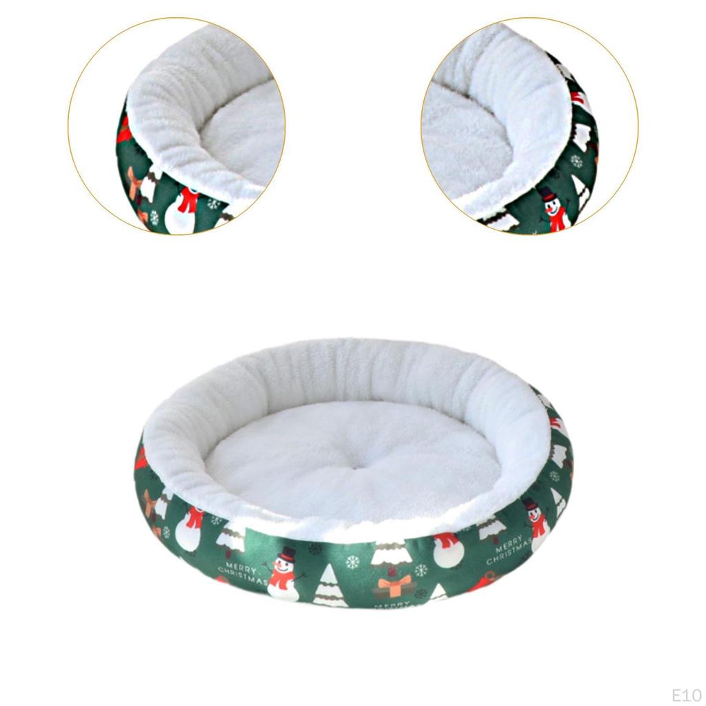 Christmas Pet Bed Dog Cat Round Kennel Mat Winter Warming Puppy Kitten Nest Cushion for Small