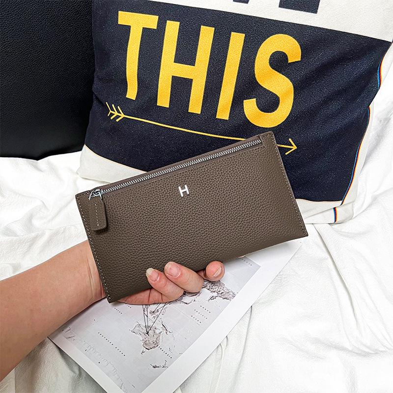 Women's Ultra-Thin Genuine Leather Wallet 2025: Top Grain Cowhide Clutch with Phone & Card Holder, Simple Zipper Design