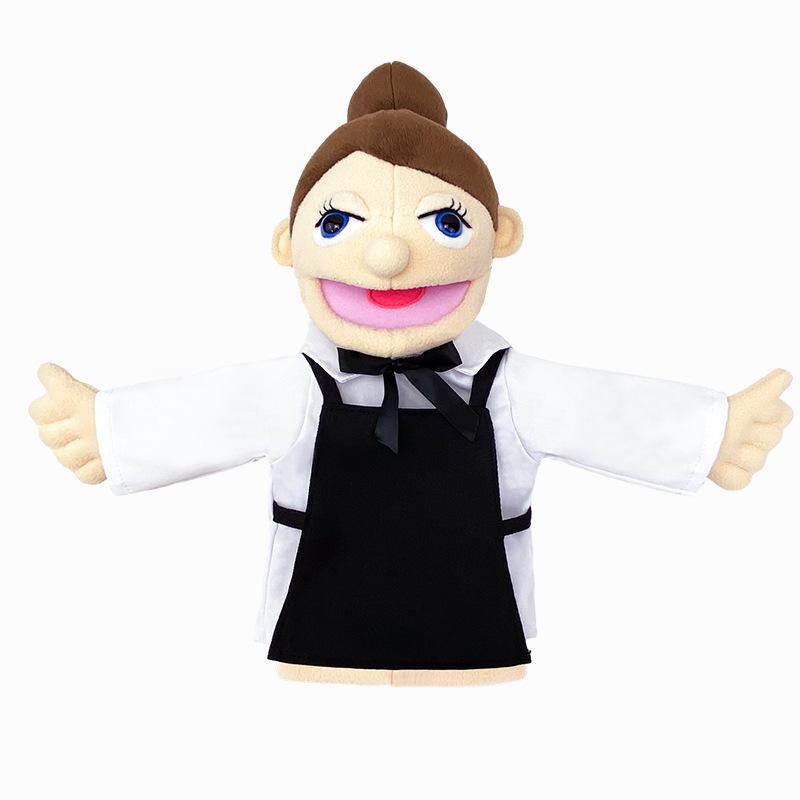 Bambola peluche burattino a mano per l'industria, burattino a mano pompiere, la bocca si muove, per accompagnare e calmare i bambini