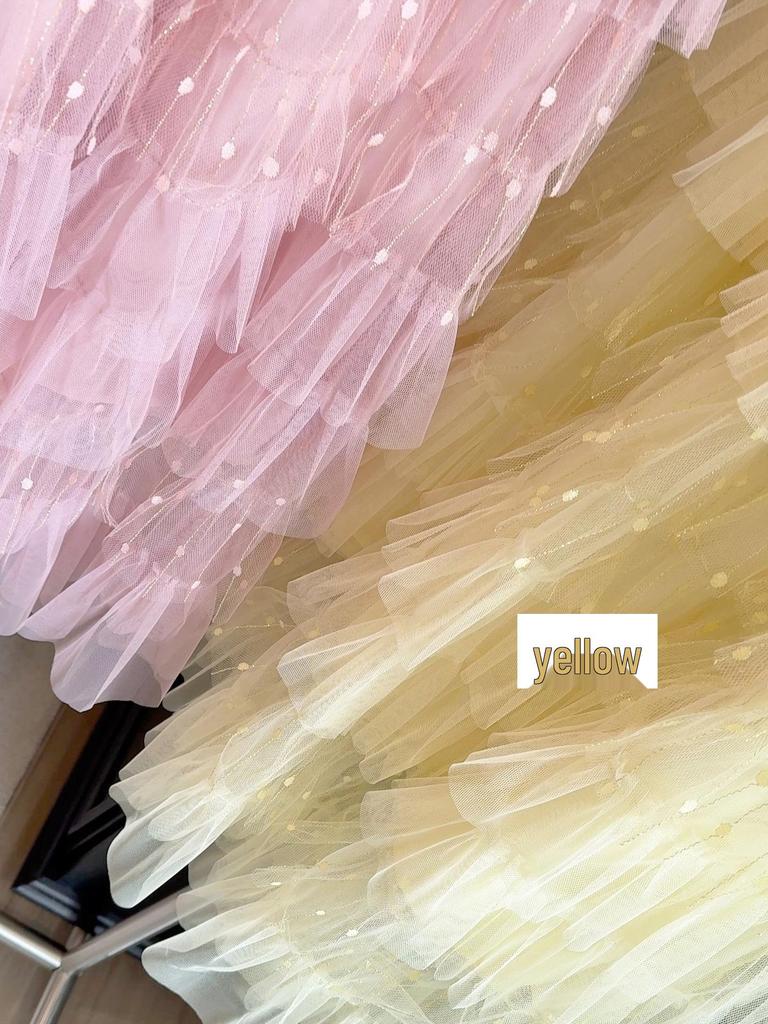 Super Fairy Mesh Patchwork Lurex A-Line Cake Skirt – 2025 Spring/Autumn Fluffy Mid-Length Tulle Skirt