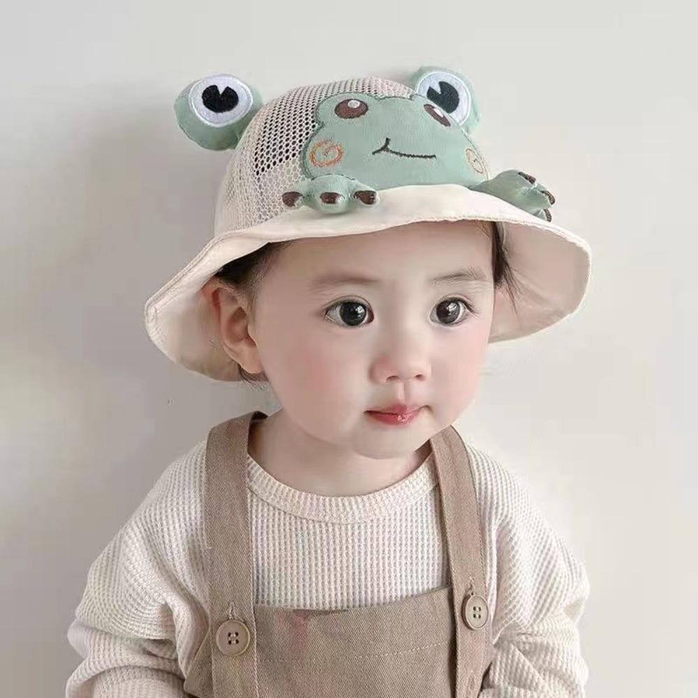 Sweet Korean Style Cartoon Frog Bucket Hat Mesh Breathable Baby Sun Protection Hat Streetwear Cotton Children Fishman Hat Spring