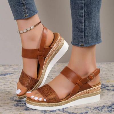 Fashion Snake Pattern Wedge Sandals for Women Summer Pu Leather Platform Rome Sandalias Mujer Back Strap Non-Slip Casual Sandles